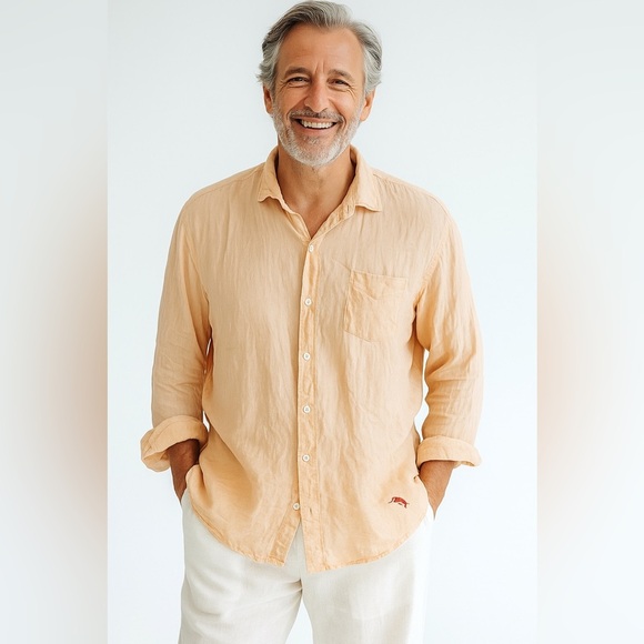 Tommy Bahama 100% Linen Relax Fit Button Shirt XL orange long sleeve resort trip - Picture 1 of 9